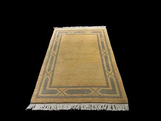 Vintage Geometric Nepalese Handmade 100% Wool Rug Turkish Oushak Inspired 4x6