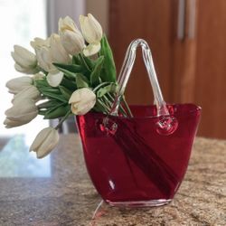 Red Glass purse vase