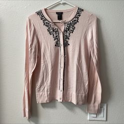 ann taylor pink black pattern laces cardigan. Xs