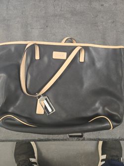 Coach  Black ,Tan Saffino  Leather Tote Bag