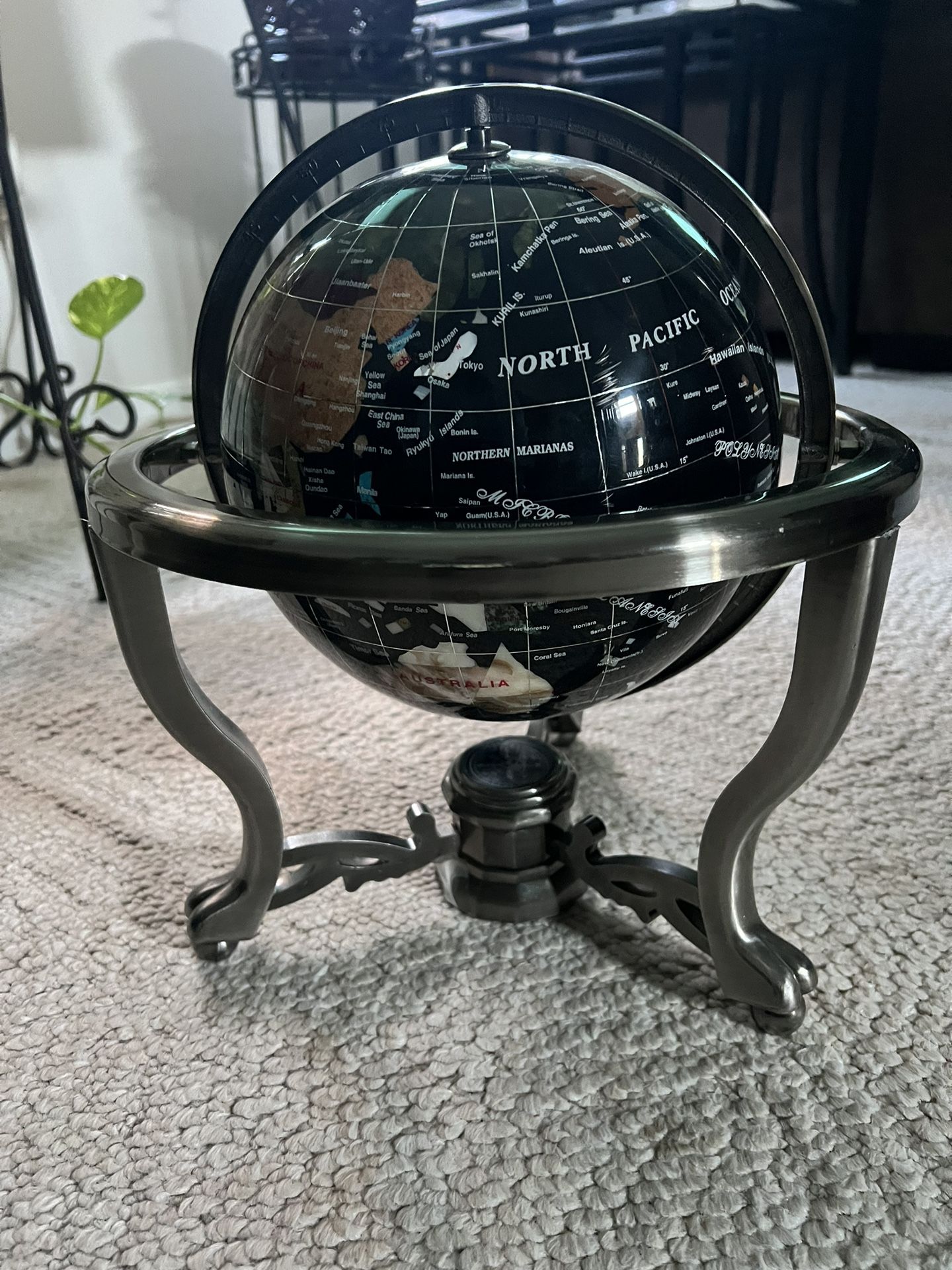 World Gemstone Black Onyx Desk Top Globe