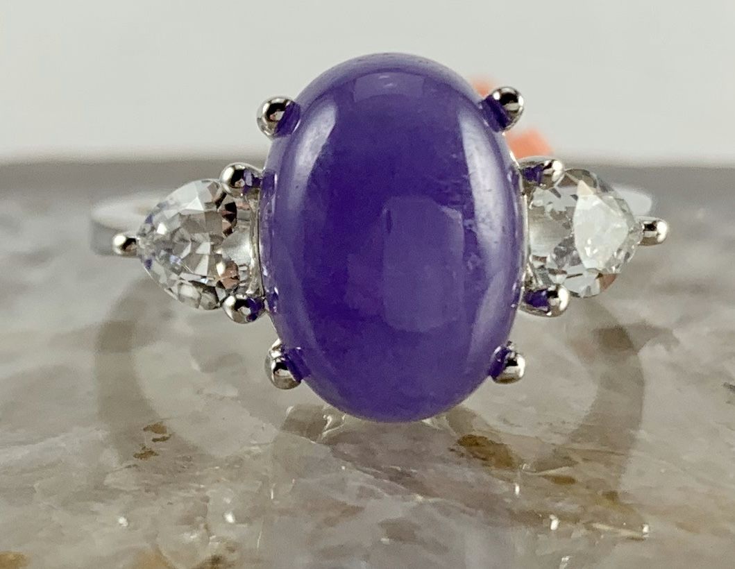 Burmese Purple Jade Ring in Sterling Silver