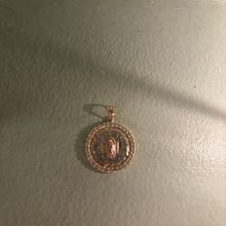 10k Tri-Color Gold Mis 15 Años Pendant Necklace, Virgin Mary Quinceañera Jewelry