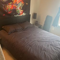 Queen Mattress And Wooden Bed frame W/ Nightstand