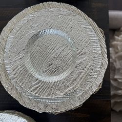 6 Glass Champagne Color Charger Plates Set