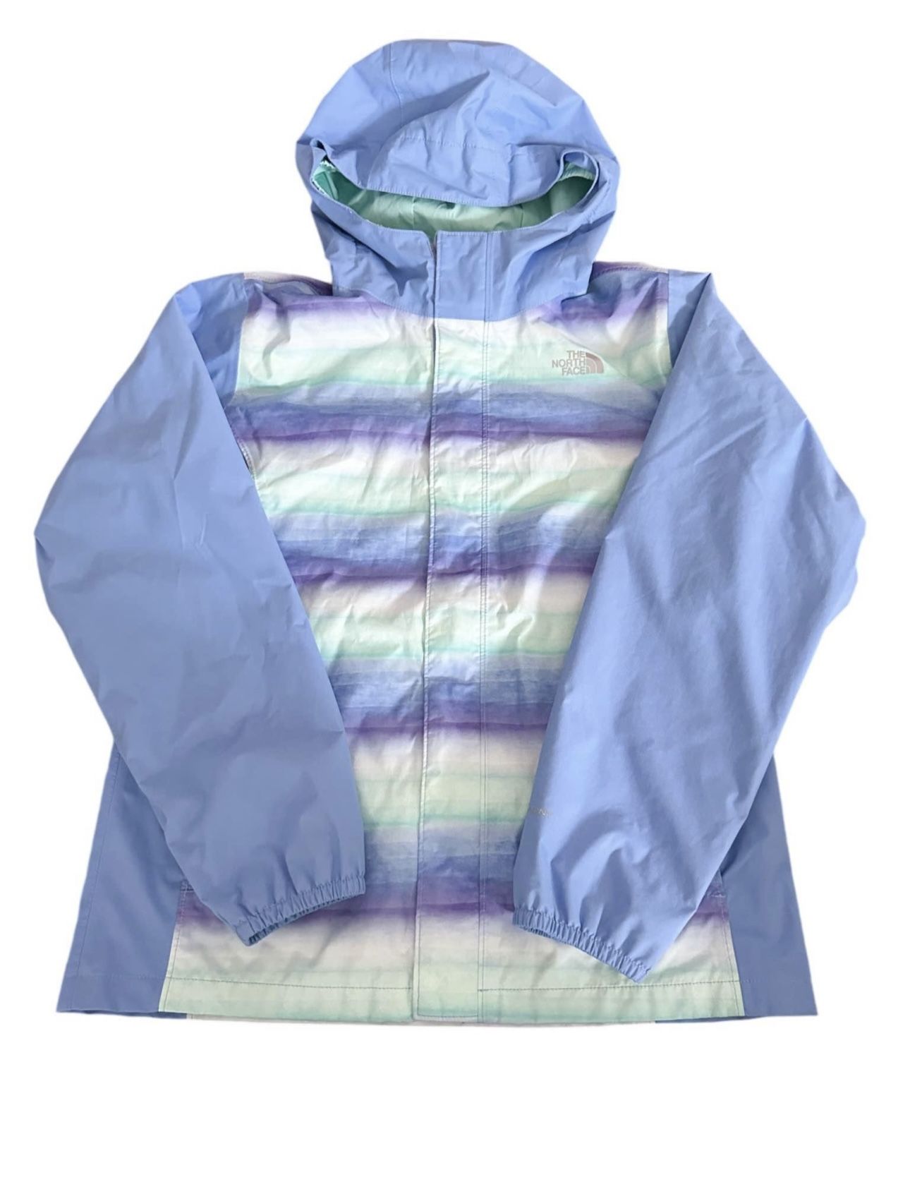 North Face L 14 16 Girls Rain Jacket Windbreaker Coat Zip Up Hooded Kids Tween Blue Purple Teal EUC