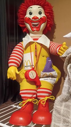 Vintage 1978 Hasbro Ronald McDonald And Grimace 21” Doll Put whistle in his mouth and push on his belly for Ronald to blow the whistle!
