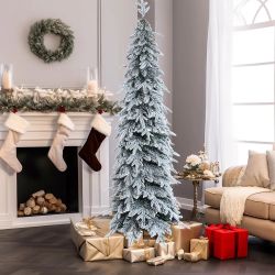 6.8Ft Pencil Slim Artificial Snow-Flocked Christmas Tree ，AP1782