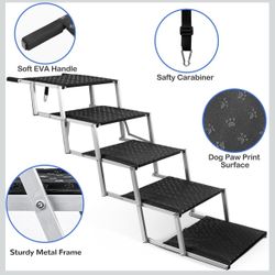 Portable Dog Ramp Foldable Dog Stairs for Cars - 5 Steps Foldable Aluminum Pet Steps