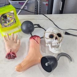 Halloween Decor Decorations Skull lights plays Erie music Foot Hand Strobe Hook Hand Ball and chain 
ALL ONE LOW PRICE 

PICK UP IN DEER PARK TEXAS 77