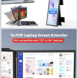 Laptop Screen Extender,14" FHD 1080P IPS Dual Screen,Attachment Screen Extended Extra Screen, Portable Monitor for Laptops 14-16" with USB-C/HDMI Port