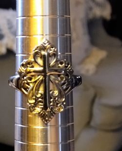 Vintage Ornate Scrolled SS Cross Ring