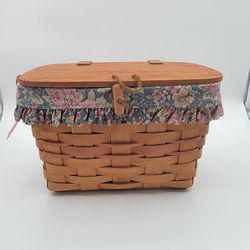 Longaberger 1991 Mothers Day LID Purse Basket / Floral Fabric Liner retired
