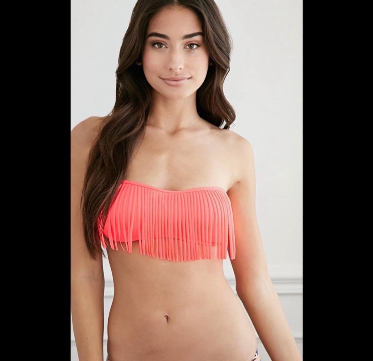 NWOT Beautiful coral pink fringe bandeau boho bikini top For Sale !!!