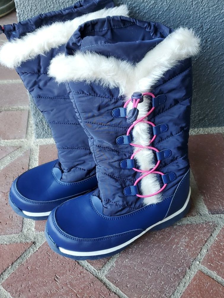 New Girls Snow Boots Sz 2 (Lands End Navy And Pink)