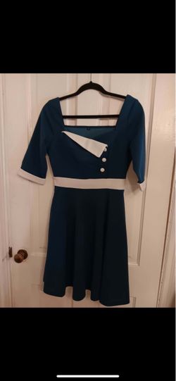 Teal and White Retro Fit & Flare Dress