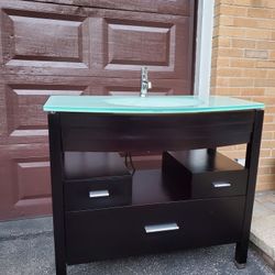 Bathroom Vanity w/ Glass Sink – 39.5” (Good Condition- Clean)