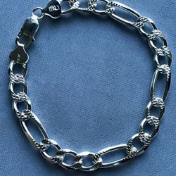 8” Diamond Cut 9mm Figaro Bracelet QUALITY!!! Solid Sterling Silver Italy 925 *Ship Nationwide Or Pickup Boca Raton