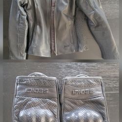 Women’s Leather Motorcycle Jacket And Gloves