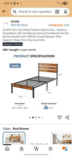 New Still in box.OLIXIS Twin Size Metal Platform Bed Frame - Mattress Foundation with Headboard and and Footboard, No Box Sprina Needed with 700LBS St