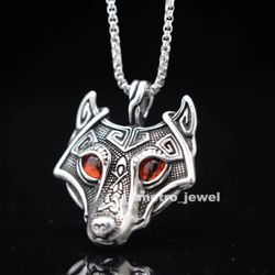 JXC Men's Statement Viking Fenrir Wolf Head Evil Eye Pendant Necklace For Men Stainless Steel