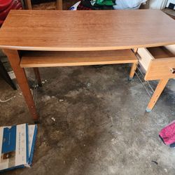 Old Computer Desk 4 Ft 2 In Wide With The Chrome Design Open Drawer And The Keyboard Slide Piece Also It's An Excellent Condition Only Used Twice