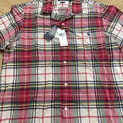 Polo Ralph Lauren NWT classic plaid casual short sleeve short button down pocket Red white green gray yellow colorway  size XL 