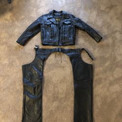 Women’s Motorcycle Riding Leather Jacket And Chaps