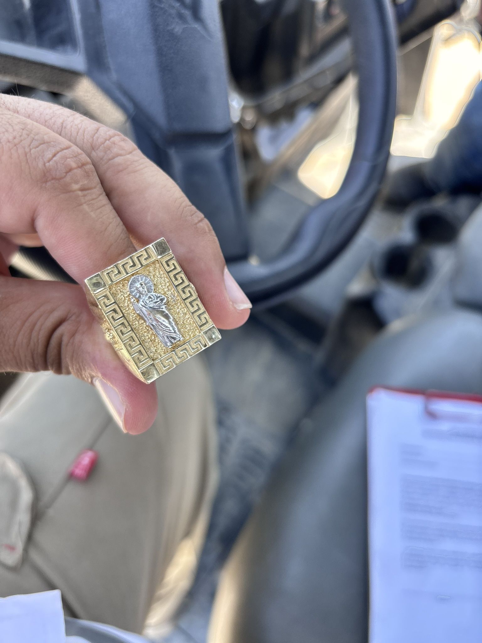 San Judas Versace Bordered Ring