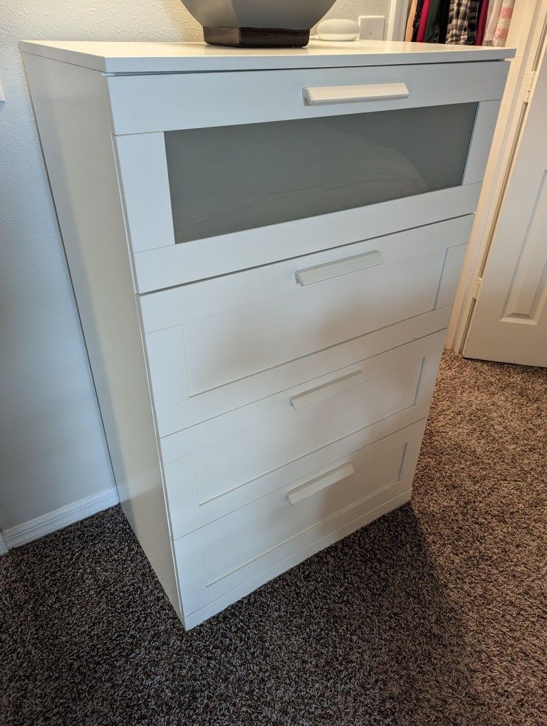 IKEA BRIMNES 4-Drawer Dresser, White/Frosted Glass