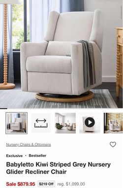Babyletto Kiwi Striped Grey Nursery Glider Recliner