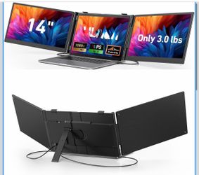 14" Triple Laptop Screen Extender, 3.0 lbs Lightweight FHD IPS Portable Monitor for Laptop, USB-C Plug & Play Multi Screen Attachment for 13-17.3" lap