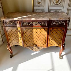 Vintage Rare John Richards Marble Top Inlaid Claw Feet Cabinet Console Table