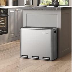 Brand new SONGMICS Trash Can, 3 x 4.8 Gallon Garbage Can, 14.4 Gallon Recycle Bin with Soft-Close Lid