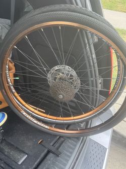 Bike front and Rear Wheel with Cassette and Disc Rotor