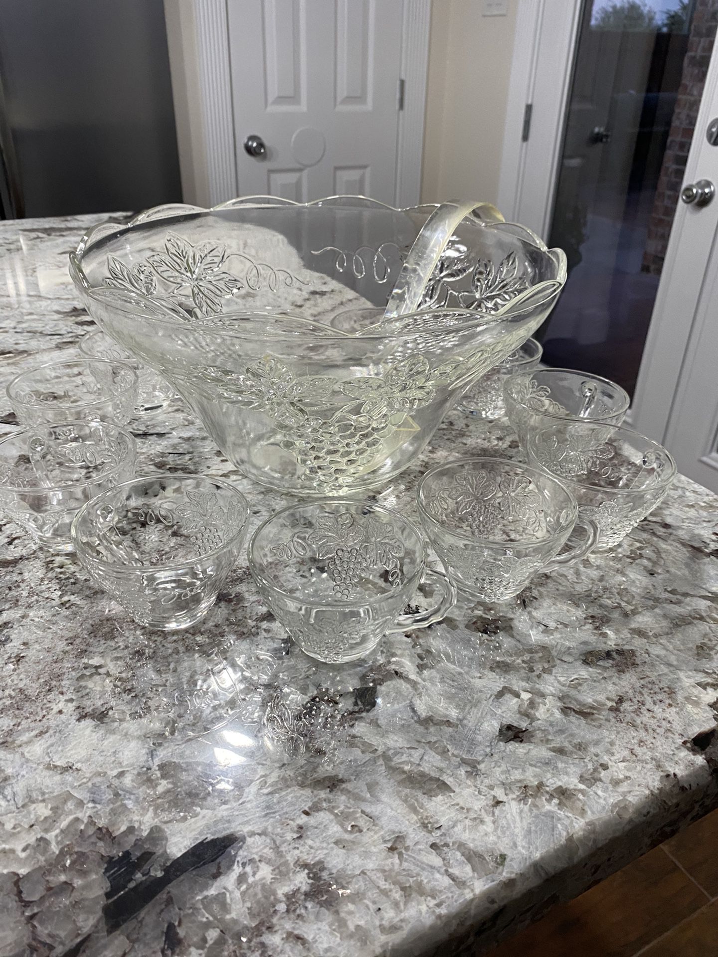 Glass Punch Bowl With Cups