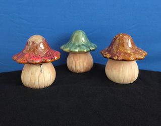 Vintage Terra-Cotta Speckled Glaze Mushrooms - 4" Decor Figurines (3 pieces)