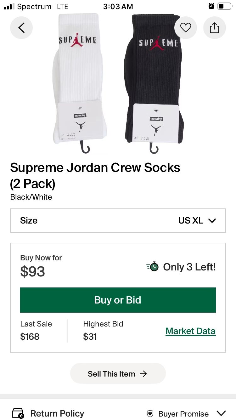 Supreme Jordan Crew Socks