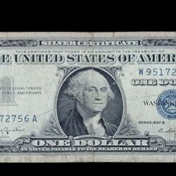 BEAUTIFUL $1 Silver Certificate Banknote From the year Series 1957 B-(W 9517—2756 A) (A#52)