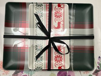 Hearth & Hand Magnolia Set of 2 Plaid Christmas Rectangular Serving Trays New