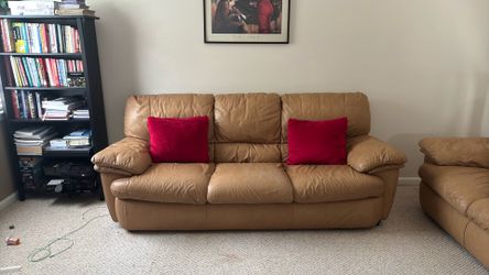 Moving Sale - Tan Vinyl Sofa for sale