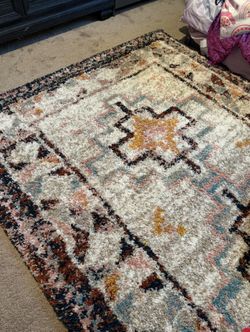 5 X 7 Indoor Geometric Shag Woven Area Rug Light Beige/Black - Threshold: Bohemian Mosaic Design, High Pile