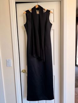 ✨ Vintage 90s Long Black Satin Formal Dress Size 8/10 Sleeveless Pencil Evening Gown Bridesmaid