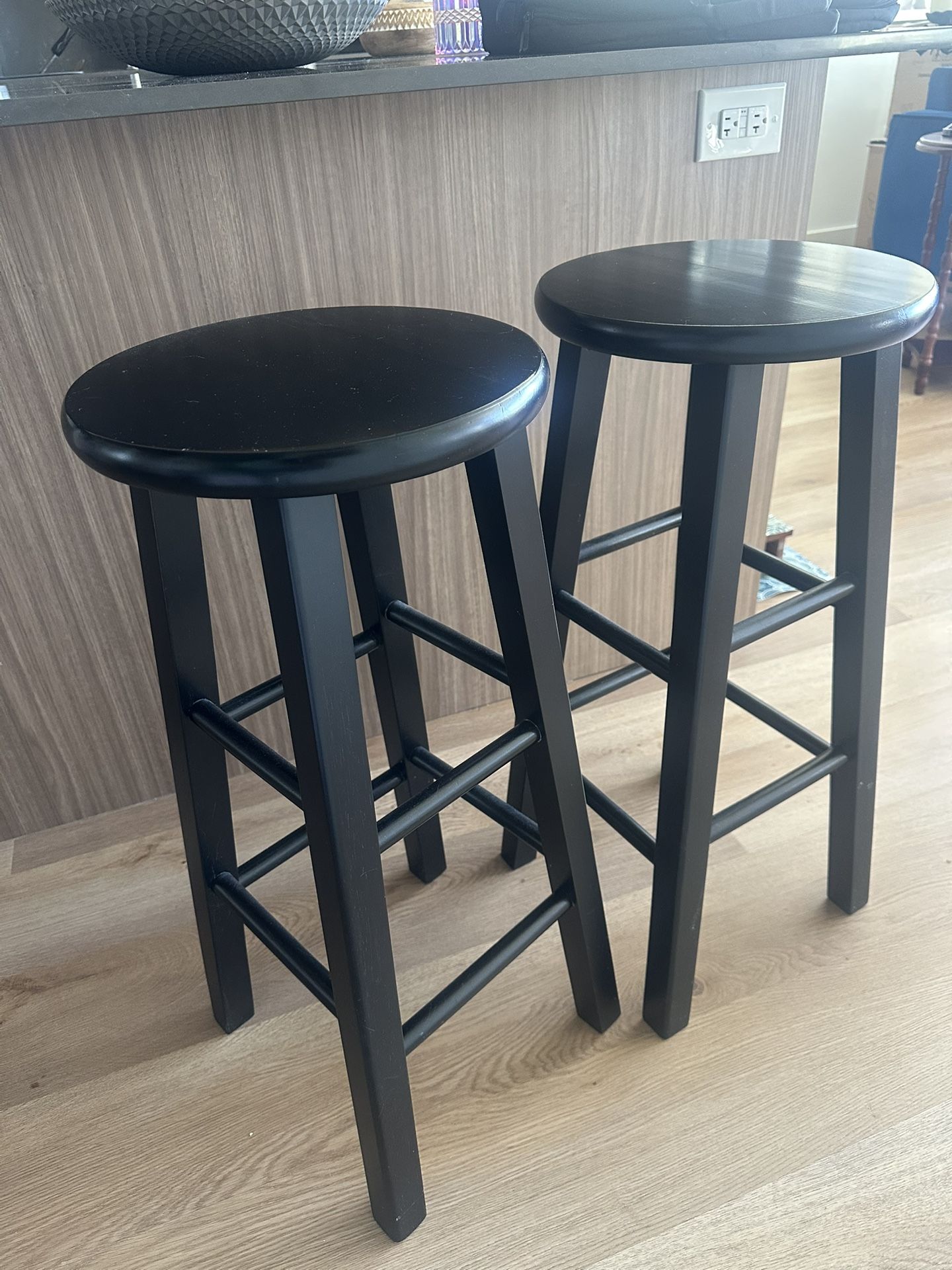 Bar Stools- Wood/Black Set Of Two