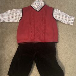 Baby Boy 3 Piece Dress Suit Outfit Size 6/9 Months Dress Shirt Vest Pants 