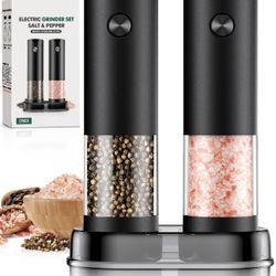 Electric Salt and Pepper Grinder Set Automatic Battery Pepper Mill Shakers Adjustable Coarseness Easy Filling Upgraded Larger Capacity with Led (2 Pac