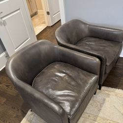 RH French Tuxedo Leather Club Chairs