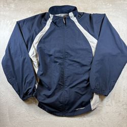 Reebok VTG Windbreaker Jacket Mens L Blue Full Zip Lined Mock Neck Pockets #2240