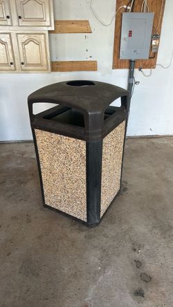Outdoor Commercial Trash Can with Stone Panels