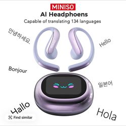 MINISO Wireless Earbuds MS203 with Bluetooth, featuring a color touchscreen, ergonomic design, 40-hour battery life, and multilingual support.
